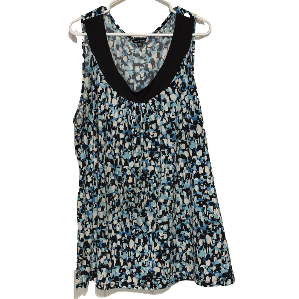 George Women's Tank Top Round Neck Breathable Blue Black and White Size 3X